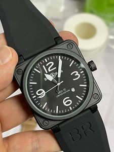 Armbandsur män automatisk mekanisk titta på klockbrun läder svart ross gummiwristwatches armbandsurtur