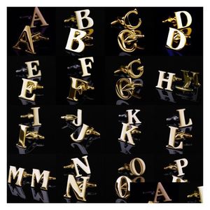 Cuff Links 26 English Letters Az Cufflinks Mens Gold Color French Shirt Men Jewelry Name Initial Buttons Drop Delivery Tie Clasps Dhqfd