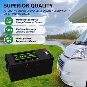 Aunen 300AH 12V LIFEPO4 Bateria RV Vento solar Off-Road Off-Grid Boat Motor 12.8V Bateria de energia UE EUA