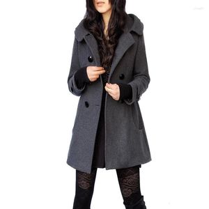 Women's Trench Coats Chic Winter And Jackets Woman Hooded Woolen Wool Windbreaker Double-breasted Female 5XL Plus Size