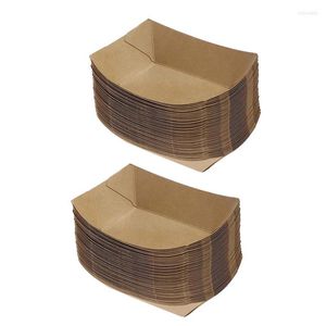 Gift Wrap 50Pcs Kraft Paper Trays Disposable Packing Boxes Potato Chips Fries Corn Dogs Snack Holder Food Plate 16x12.5cm