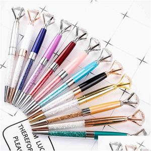 Bollpoint pennor 15 färg Big Diamond Pen Crystal Gem Metal Ballpen Advertising Presentanpassad logotyp Fashion School Office Stationery JY06 DHHNL