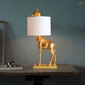 Bordslampor harts giraff modernt tyg djur skrivbordslampa för sovrum studie barnrum lampor led nattstativ ljusarmaturer