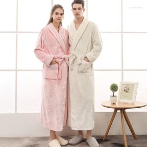 Kvinnors sömnkläder Terry Dressing Gown Women's Thick V Neck Winter Soft Long Sleeve Ladies Bathrobe With Sashes Flanell Pocket Plus Size