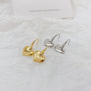 Hoop Earrings Women Stainless Steel Heart Love Cute Dangle Drop Lever Back Polished Shiny Silver/ Gold