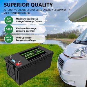 AUNEN LiFePO4 12V 200Ah Battery Pack 12.8V 2560Wh for RV Solar System Energy Storage 100% Capacity A Grade Lithium Battery Cell