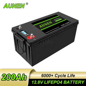 AUNEN 12 V 200 Ah LiFePO4-Batterie, Lithium-Eisenphosphat-Batterie, integriertes BMS für Solarstromanlage, Wohnmobil, Haus, Trolling-Motor