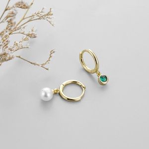 Hoop Earrings Simple Style Small For Women Tiny Pearls Green Zirconia Asymmetric Thin Huggies Elegant Earring Piercing Jewelry