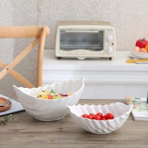 Servis uppsättningar Nordic Pure White Ceramic Fruit Salad Bowl Modern Simple Hushåll Lotus Leaf Noodledessert Snack Western Kitchen Table Seary