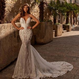 2023 Mermaid Wedding Dresses Sexy Sweetheart Backless Beads Appliques Lace Bridal Gowns Custom Made Sweep Train Vestidos De Novia