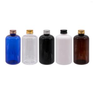 収納ボトル250ml x 24茶色の透明な青い化粧品ボトルとゴールドシルバーブラックアルミニウムスクリューキャップトナーコンテナオイルプラスチック