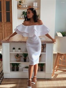 Casual Dresses Ruffles Off Shoulder Bodycon Dress 2022 Arrival Summer Women Mint Sexy Club Evening Party