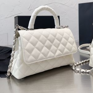 Mini Co Handle Caviar Totes Bag Czarna Biała Skóra Cielęca Pikowana Srebrny Metalowy Sprzęt Skórzany Łańcuch Klasyczne Torebki Crossbody Projektant Multi Pochette Torebki 20/22 CM