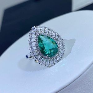 Cluster Rings Quality 925 Sterling Silver Wedding Blue Natural Paraiba Gemstone Party Noble Ring Smycken Kvinna Oval Pear Shape Diamond