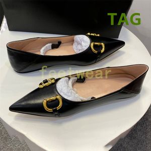 Fashion Dress Shoes Point Toe Chain Horsebit Leather Ballet Flats black patent leather white Luxury women Cusp Casual shoe comfort Sandals