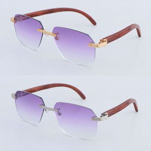 Metal Large Square Rimless Sunglasses for Woman Wood Sun Glasses Men Luxury Mirror lens eyewear Designer Wooden Sunglasses Mens Size 60-20-145MM