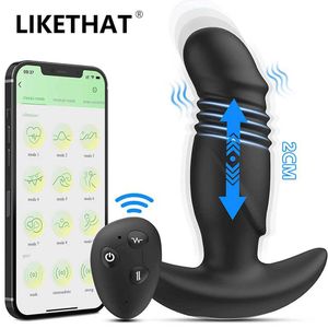 ビューティーアイテムBluetooth Prostate Massager Telescopic Anal Plug Vibrators Men For Men用セクシーなおもちゃゲイディルド女性アプリリモートコントロールバイブレーター