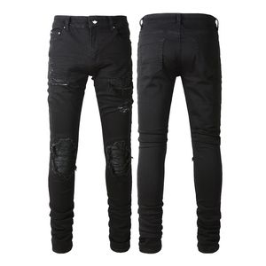 Designer-Jeans für Herren, Herren-Jeans, Herren-Hosen, Skinny-Rip-Denim, Biker-Star-Paint-Distress-Hose, bestickt, schmale Passform, Stretch, Motorrad, Hip-Hop, gerades Bein, Halloween, 20er Jahre