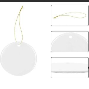 Стоковая 3-дюймовая сублимация Blank White Chirstmas задействован индивидуальное орнамент круглый круг круга звезда форма керамический рождественский декор деревьев