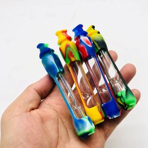 Colorful Silicone Protect Skin Filter Pipes Pyrex Thick Glass Dry Herb Tobacco Cigarette Smoking Holder One Hitter Catcher Taster Handpipe