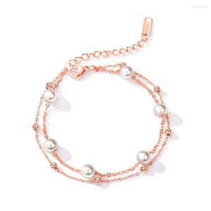 Charm Bracelets FATE LOVE Brand Beautiful Girls Women Chain Link Simulated-pearl Fashion Jewelry Stainless Steel