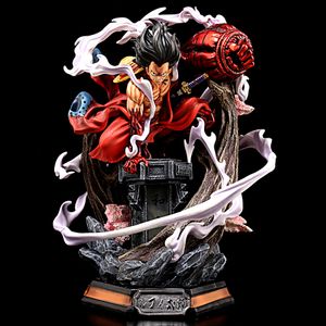 Nyhetsspel One Piece Anime Figur 26cm Wano Gear 4 Luffy 2 Head Pieces Staty Figurer Samlingsbar modelldekoration Julpresent