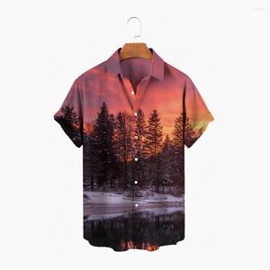 Erkekler sıradan gömlek 3d baskılı gömlek erkekler yaz retro orman sokak elbise düğmesi kısa kollu harajuku yaka hawaii plaj üstü