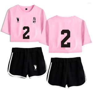 Men's T Shirts Anime Haikyuu Sexy Pullover Cotton Casual Two Piece Set Women Female Karasuno Crop Top And Shorts Kpop Tracksuit Print