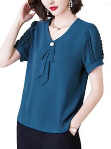 Kobiety bluzki kobiety wiosna letnia koszule dama moda swobodny krótki rękaw kołnierz dekolt luźne blusas tops ct0255