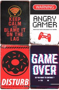 Ostrzeżenie Angry Gamer Metal Painting Gaming Powtórz plakat klub domowy wystrój sypialni Eat Sleep Game Zabawne naklejki ścienne Tablica 20cmx30cm Woo