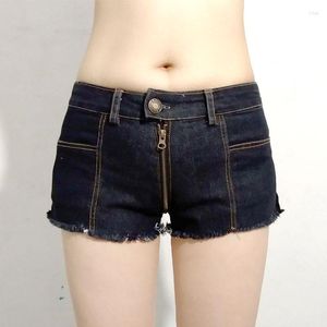 Szorty damskie XS-4XL Zipper otwarte krocza krótkie dżinsy Feminino Tassel Sexy Denim Booty kobiety odzież do klubu nocnego Micro Mini bermudy