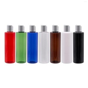 Depolama şişeleri 250ml x 25 plastik kap gümüş disk üst kapak kozmetik sıvı sabun şişesi şampuan losyonu boş kozmetik kapak