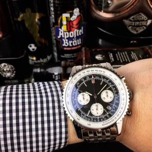 Nowy styl kwarcowy ruch chrononraph Watch Watch Full Fuction Black Face Sapphire Crystal 316 Zespół ze stali nierdzewnym251i