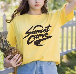 Kvinnors T -skjortor Belamoda Sunset Curve Women Tees Letter Print Casure SHORT SLEEVE Rolig skjorta för Lady Top Tee Hipster Summer