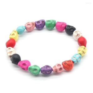 Link Bracelets Stione Halloween Skull Strand Bracelet Elasticity Red And Black Head Skeleton Beads Party Jewelry GB014