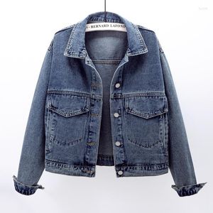 Jackets femininos Spring Autumn Jeans Jeans Jeans Mulheres Roupas Vintage Moda Moda Bolsa de Bolsa de Polícia Denim Loue Ladies Outerwear