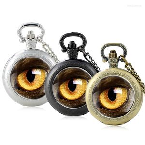 Pocket Watches Mysterious Eagle Eye Design Glass Cabochon Quartz Watch Vintage Men Women Pendant Necklace Chain Clock