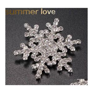 Pins Brooches Crystal Snow Flower Brooch Pin Charm Women Gem Pendant Rhinestone Big Snowflake Winter Theme Christmas Wholesale Drop Dhyuu