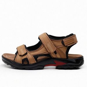 Roxdia New Fashion Breseable Sandals Men Sandal本物の革の夏のビーチシューズメンスリッパ因果靴プラスサイズ39 48 RXM006 W0ZU＃