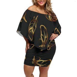 Casual Dresses Bohemian Tribal Pattern Designs Tryck p￥ kort kjol Plus Size Summer Womens Clothing Off-the-Shulder Ruffled Mini Party