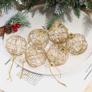 Christmas Decorations 6pcs Gold Hollow Ball Christma Tree Pendants Merry Decor For Home 2022 Happy Year Navidad