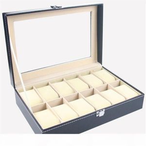 Caixa de relógio de couro falso Organizador 12 slots Jewelry Storage Box2637