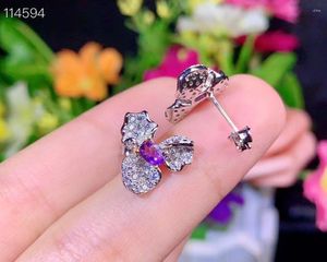 Stud Earrings Gift Natural Real Amethyst Earring And 925 Sterling Silver