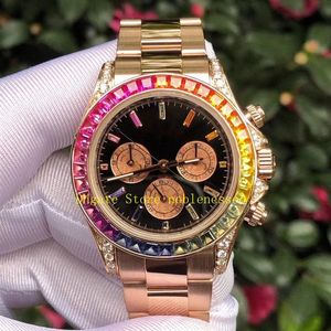 3 Färgstil Herr Black Rainbow Dial Watch Quartz Chronograph 116598 RBOW Rose 116595 Gold Wristwatches Mens Sport Watches274q