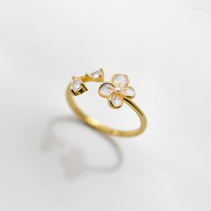 Anéis de casamento Coréia do Sul Moda Summer Simple Design Luxo de alta qualidade Flor de pérola Anel aberto Presente Sweet Women Jóias 2022