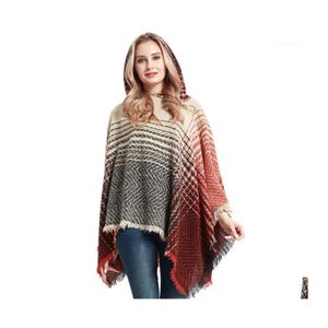 Szaliki 2021 Projekt mody Poncho Women Winter Ombre Cape Femme Scarfs dla damskich dzianiny z kaszmirową PRZEPUSZCZE