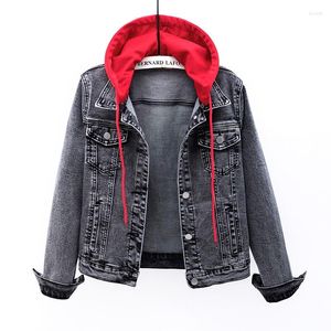 Women's Jackets Spring Autumn Vintage Short Denim Jacket Women Removable Hooded Single Breasted Jeans Coat Female Slim Ladies Clothes G1963