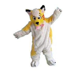 Gul l￥ngh￥rig husky r￤v hundtecknad maskot kostym vuxna djur karakt￤r kl￤nning halloween xmas parade kostymer utlopp