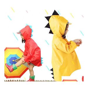 Płaszcz przeciwdeszczowy dla chłopców dziewczęta wiatroodporne wodoodporne noszenie poncho dzieci słodkie dinozaur dzieci z kapturem żółte czerwone DH0752 Drop dhaty