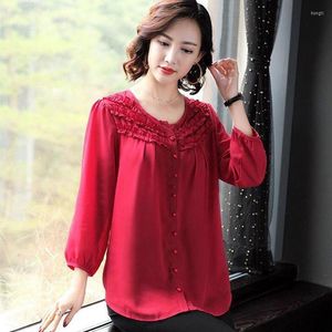 Women's Blouses M-6XL Plus Size Women Spring Autumn Style Chiffon Shirts Lady Casual O-Neck Loose Lace Blusas Tops DF3051